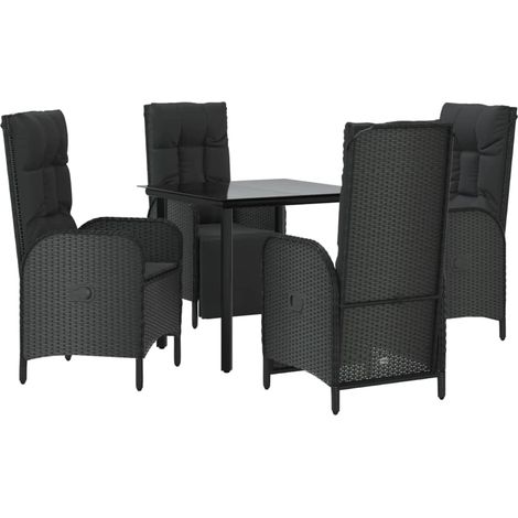 Mobili da pranzo e cuscini da giardino 5 pezzi in resina intrecciata nera 020014882