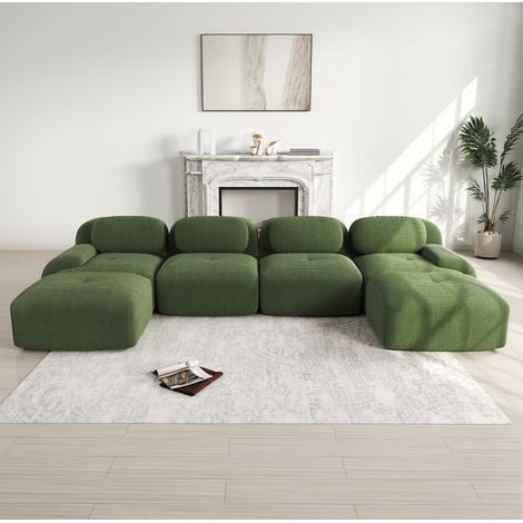 Ecksofa modular aus Cord in Grün, montagefrei, ergonomisch, mit breiten Armlehnen (1/5)