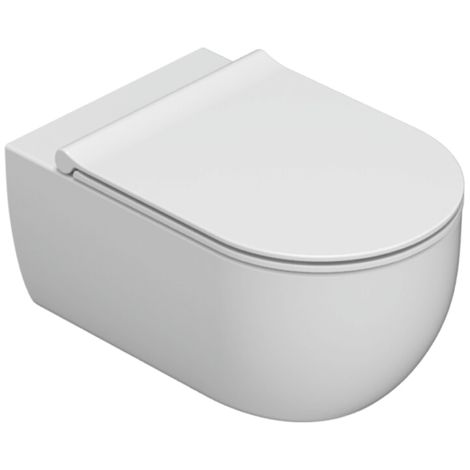 Vaso sospeso senza brida in ceramica 53x34 cm Globo Mode MES02BI  Bianco - Ceramica - Con copri wc soft close