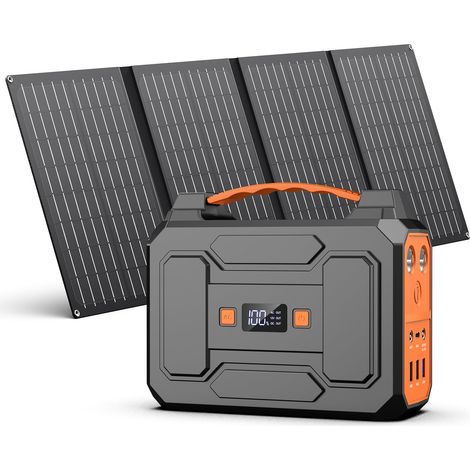 Station d'alimentation portable 99 Wh/27000 mAh avec panneau solaire pliable 40-100 W, sortie AC 230 V / USB-A/USB-C 18 W pour camping-car, camping, noir/orange (1/5)