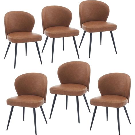 Hoerfuriy – Lot de 6 chaises de salle à manger en cuir synthétique marron – Rembourrage mousse haute densité – Pieds en acier robuste – Confort ergonomique (1/5)