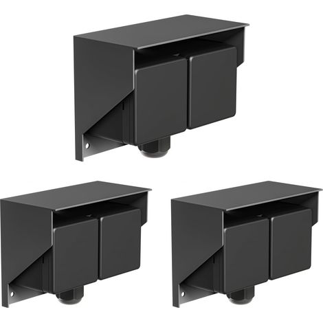3 pièces Prise de courant en saillie  pour l'extérieur, IP44, 2x, anthracite, horizontale