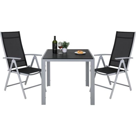 Gartenmöbel-Set, Gartentisch- und Stuhl-Set, Außentisch, Klappstühle, Aluminium (3-teilig, 2 x Stühle + 1 x Tisch, grau) (1/5)