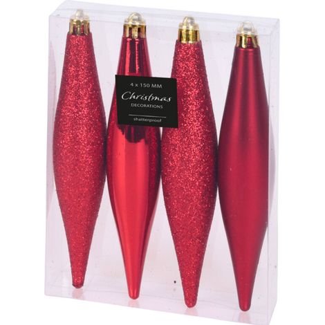 Set de 4 boules de Noël stalactites rouges - 4x15cm (1/3)