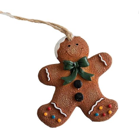 Ornement de Noël en résine représentant un bonhomme en pain d'épice, adorable avec cordon de suspension, décoration pour sapin de Noël, Qinghai (1/5)