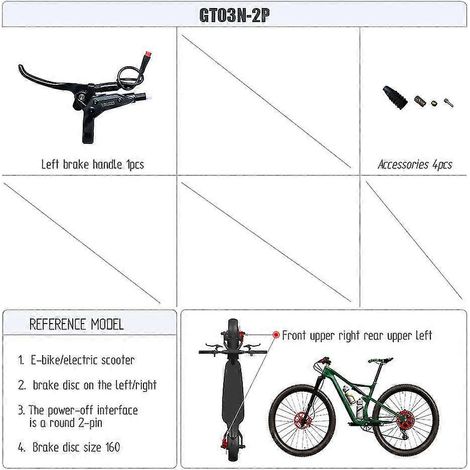 Frein à disque hydraulique gauche Goodtaste GT03N pour VTT électrique, Power Off XOD, tube d'huile long, 2100 160 140, levier de frein à fixation par collier – Poignée de frein gauche (1/5)