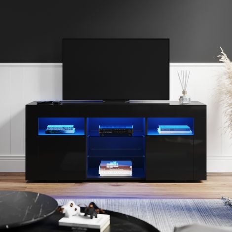 ELEGANT LED TV Unit 120cm High Gloss Modern TV Stand Cabinet with Ambient Lights for 32 40 45 50 inch 4k TV Living Room and Bedroom Furniture with Storage, Black (1/5)
