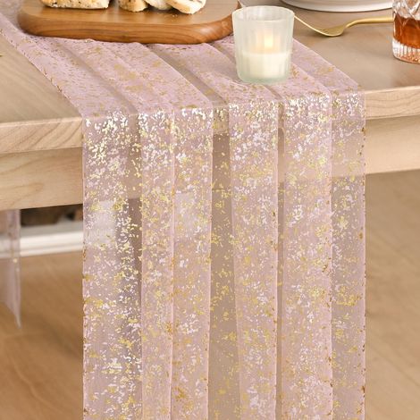 Artoid Mode Chemin de table en gaze tulle pailleté rose doré, 70 x 300 cm, pour cuisine et fêtes. (1/5)