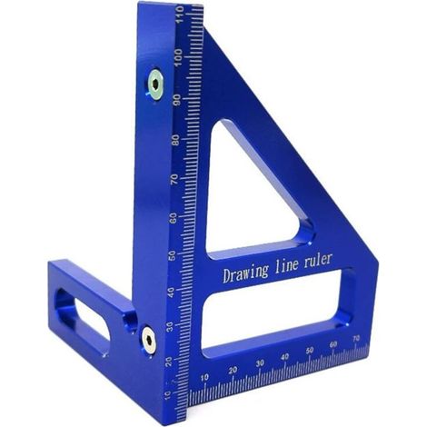 Jauge carrée en alliage d'aluminium - Angle de 45/90 degrés - Règle en T 3D - Outil de mesure pour le travail du bois - Bleu (1/5)