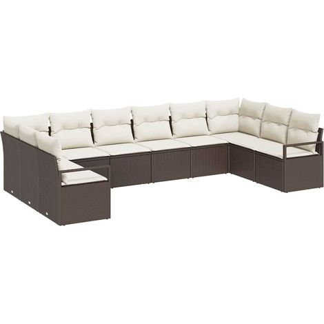 Sofa Set with Cushion 10 pcs Brown Poly Rattan vidaXL