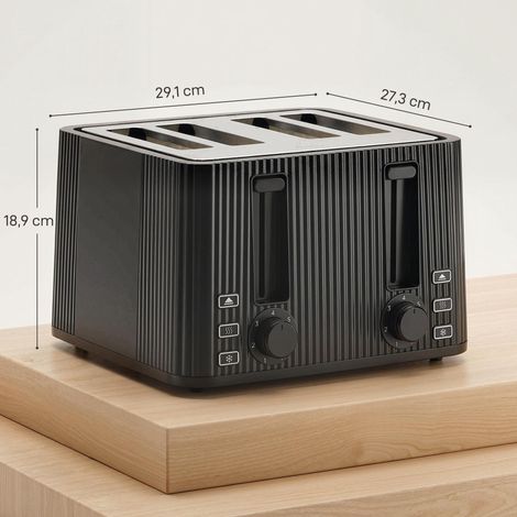 Grille-pain à 4 fentes larges, 7 niveaux de brunissage, fonctions décongélation, réchauffage et arrêt, plateau amovible, noir (1/5)