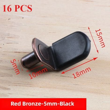 (Bronze rouge - 5 mm - Noir - NA) 16 supports d'étagère robustes en forme de L, clips nickelés avec trou pour une fixation sécurisée dans la cuisine ou une bibliothèque. (1/5)