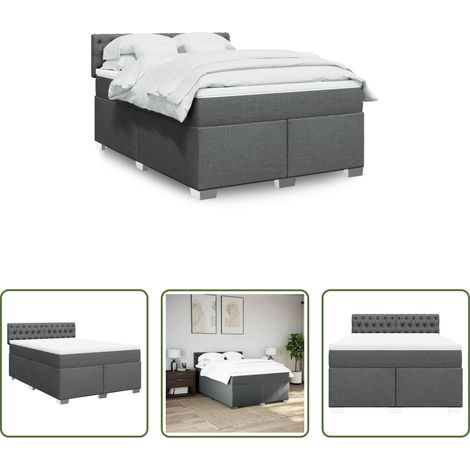 vidaXL Surmatelas -  Sommier à lattes de lit avec matelas Gris foncé 140x190cm Tissu (1/5)