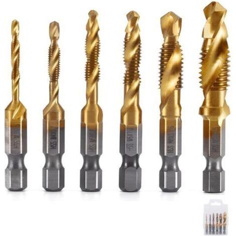 Jeu de Forets de Taraudage HSS, Lot de 6 Tarauds Filetés, Filetage Métrique M3-M10 Forets, Foret Taraud Filetage Métrique pour Tarauder Différents Fils (1/5)
