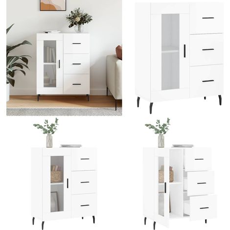 Sideboard Hochglanz-Weiß 69,5x34x90 cm Holzwerkstoff - Schreibtisch - Wohnzimmermöbel - Sideboard - Regal - Aufbewahrung - Home & Living
