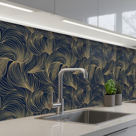SCHIENALI CUCINA Astratto - Linee - Blu - Oro 300x80 cm (1/5)