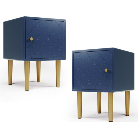 Table de chevet lot 2 pièces bleu marine 35x35x50cm, design moderne avec pieds métal, table d'appoint fonctionnelle pour chambre et salon (1/5)