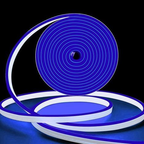 Bande LED néon bleue 12 V CC de 5 m (16,4 pi), étanche IP65, flexible, pour éclairage néon. (1/4)