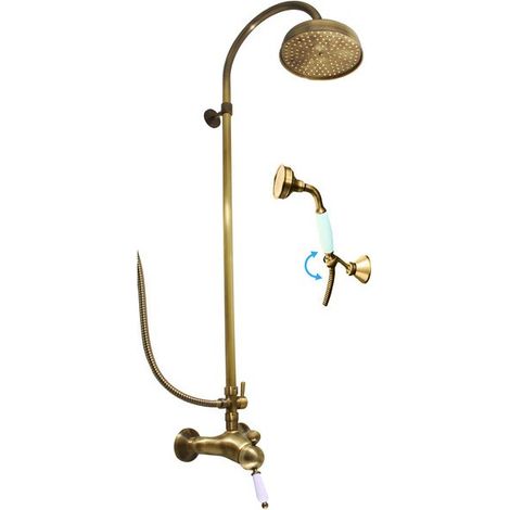 Colonne de douche LABE avec douchette laiton bronze et poignée en céramique H.111cm (1/5)