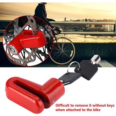 Antivol de vélo en métal pour freins à disque, avec cadre en plastique et clés, rouge. (1/5)