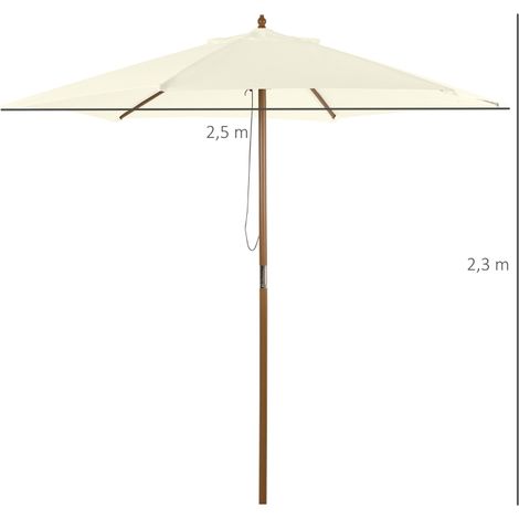 Parasol de jardin 3 positions réglables, bambou et polyester, blanc, Ø2,5m