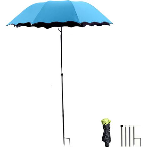Sombrilla de exterior de 125 x 95 cm con protección solar UV SPF 50+ - Plegable e ideal para viajes, patio, balcón, playa, picnic, jardín, parque, azul (1/5)