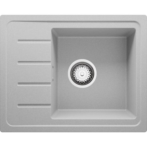 PRIMAGRAN Evier Cuisine en Granit 55x44cm, Lavabo 1 bac + Kit de Vidage, Évier à Encastrer au meuble 45cm - Copenhague Easy, Gris