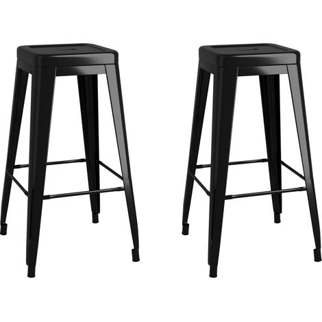 Juego de 2 taburetes de bar apilables de diseño industrial en metal negro DEC029589