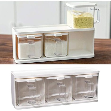 Boîte à épices avec bouteille à épices séparée - 3 compartiments de cuisine avec poignée transparente en acrylique pour huile, sel, sauce, vinaigre et autres bouteilles d'épices (1/5)