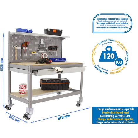 Werkbank KIT SIMONWORK MOBILE BT3 BOX 900 GRAU/HOLZ