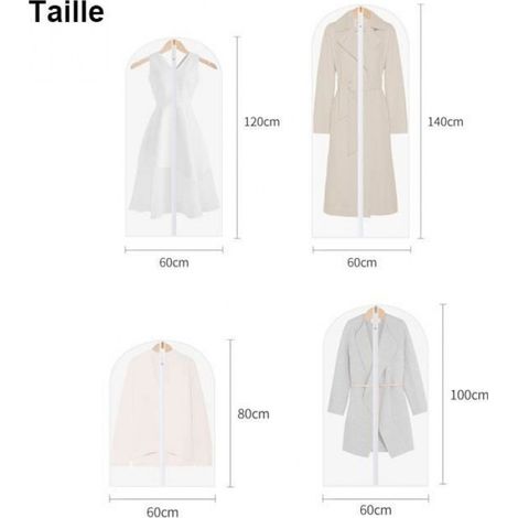 10Pcs Vêtements Housse Protection Etanche Housses de Vêtements PEVA 60100cm Imperméable Transparent Chemise Costume Sac Robe (1/4)