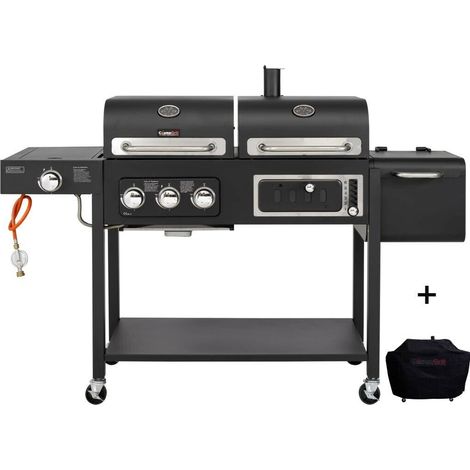 CosmoGrill Outdoor Barbecue DUO Gas Grill + Charcoal Smoker Portable BBQ with BBQ cover (1/6)