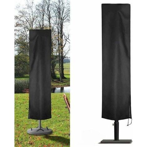 Housse Parasol Déporté Jardin en 210D Oxford Imperméable, Couverture pour Parasol Jardin, Housse de Protection Parasol Déporté Anti-UV/Poussière/Pluie/Vent (240x57x57cm, Noir)-,de (1/4)