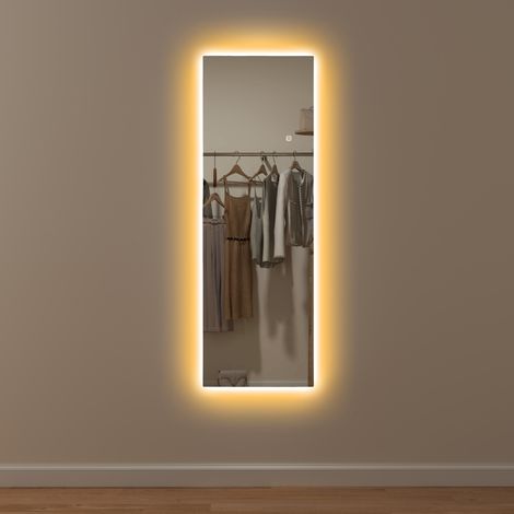 Ganzkörperspiegel 40x120 cm, Standspiegel mit LED, rahmenlos, Touch-Steuerung, Bodenspiegel für Schlafzimmer & Wohnzimmer