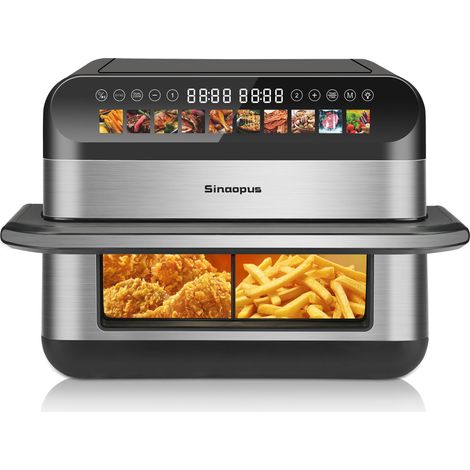 Airfryeur de 10 litres, mode à double récipient. Airfryeur doté d’un mécanisme automatique pour le retournement des aliments. Airfryeur compacte, idéale pour les familles. (1/5)