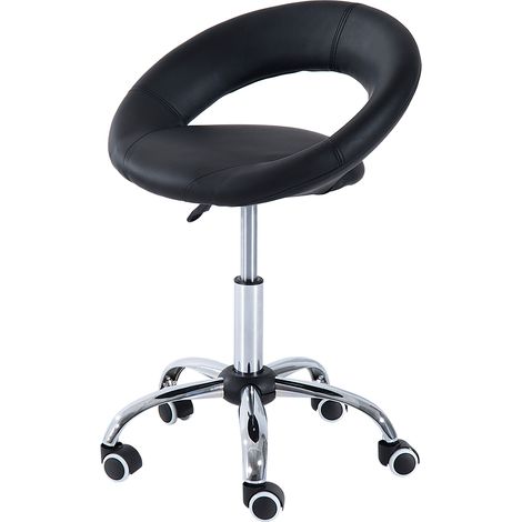Tabouret à roulettes, tabouret de travail, tabouret pivotant, chaise de bureau, hauteur réglable, PU + métal, noir, 50 x 54 x (66-78) cm (1/5)