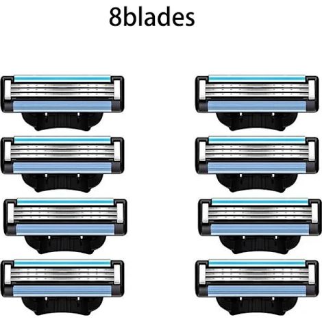 Three-blade stainless steel men's manual razor, retro wet shaving razor, reusable 8-blade razor.