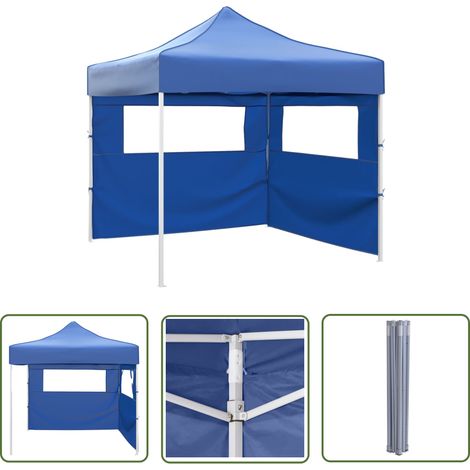 The Living Store Tente pliable avec 2 parois 3 x 3 m Bleu - Tents Pliants - Abri Jardin - Tonnelles Exterieures - Tentes Événementielles - Chapiteaux (1/5)
