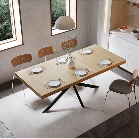 Ausziehbarer Esstisch 180x80x76 cm aus MDF und Metall, Natur – MEUBLIV (1/5)