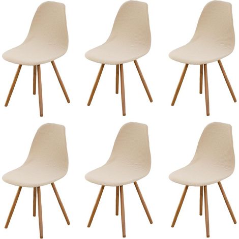 Scandinavian Chair Cover Set of 6, Stretch Dining Chair Covers, Beige Fleece Universal Chair Cover without Armrests for Living Room Kitchen Home Decoration (1/5)