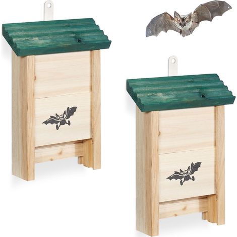 Juego de 2 cajas para murciélagos, refugios de madera con plataforma de aterrizaje