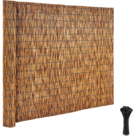 Mophorn Cañizo de Ocultación y Decoración para Jardín, 1,2 x 5 m, Valla Natural para Exterior, Brezo y Mimbre de Cerramiento, con Bridas de Plástico, Pantalla de Privacidad para Terraza y Balcón (1/5)