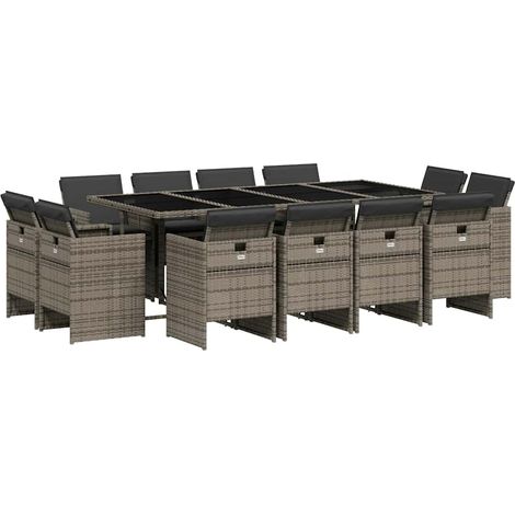 Maison Exclusive - Set da Pranzo da Giardino 13pz con Cuscini Grigio in Polyrattan (1/5)