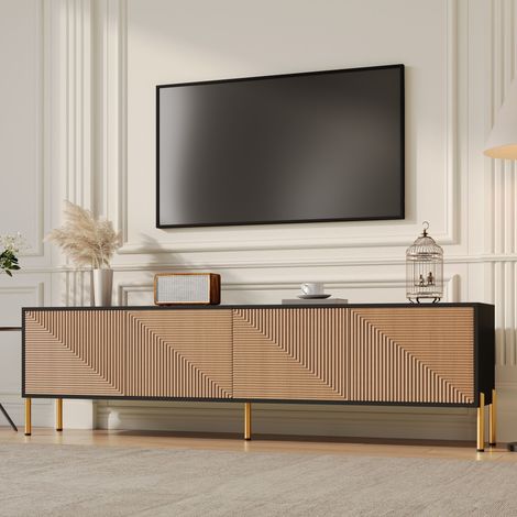Meuble TV 179 x 35 x 53, 5 cm colorblock noir, meuble bas avec panneau mural, style moderne (1/5)