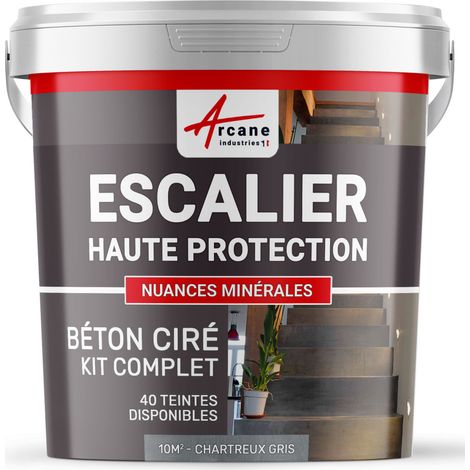 Béton ciré escalier, kit complet - 10 m² (en 2 couches) Chartreux - Gris - ARCANE INDUSTRIES