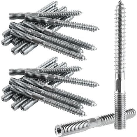 Lot de 30 Vis à Double Filetage M10 x 100 mm - Boulon à Patte en Acier au Carbone Galvanisé - Goujon de Fixation pour Structures en Bois, Rampes d'Escalier et Meubles Massifs (1/5)