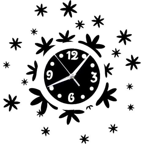 Orologio a Parete Adesivo Sticker componibile Tridimensionale 3D Nero Moderno Decorazione murales Fiori Floreale (1/3)