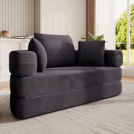 Canapé-lit pliant multifonctionnel autoportant – Lit ovale 173 x 176 cm avec coussins, velours côtelé, canapé modulable pour appartement, salon, chambre (1/4)