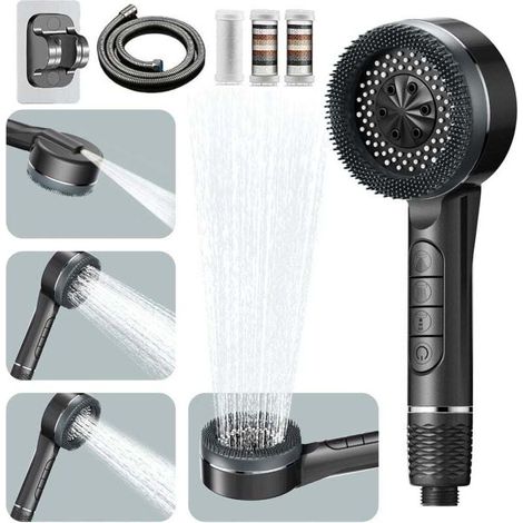 Shower Head with Hose, High Pressure Hand Shower with 1.5m Hose, 4 Spray Patterns Water Saving Shower Head with Stop Function, with Hand Shower for Hard Water, MUMU (1/4)
