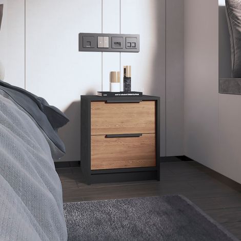 Mesita de noche Kaia en melamina con doble cajon y rieles metalicos , 47.7 cm X 40.8 cm X 36 cm , Multicolor (1/5)